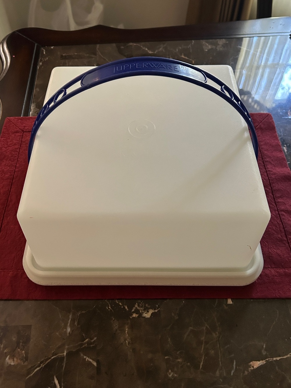 Tupperware White Cake Carrier with Blue Handle